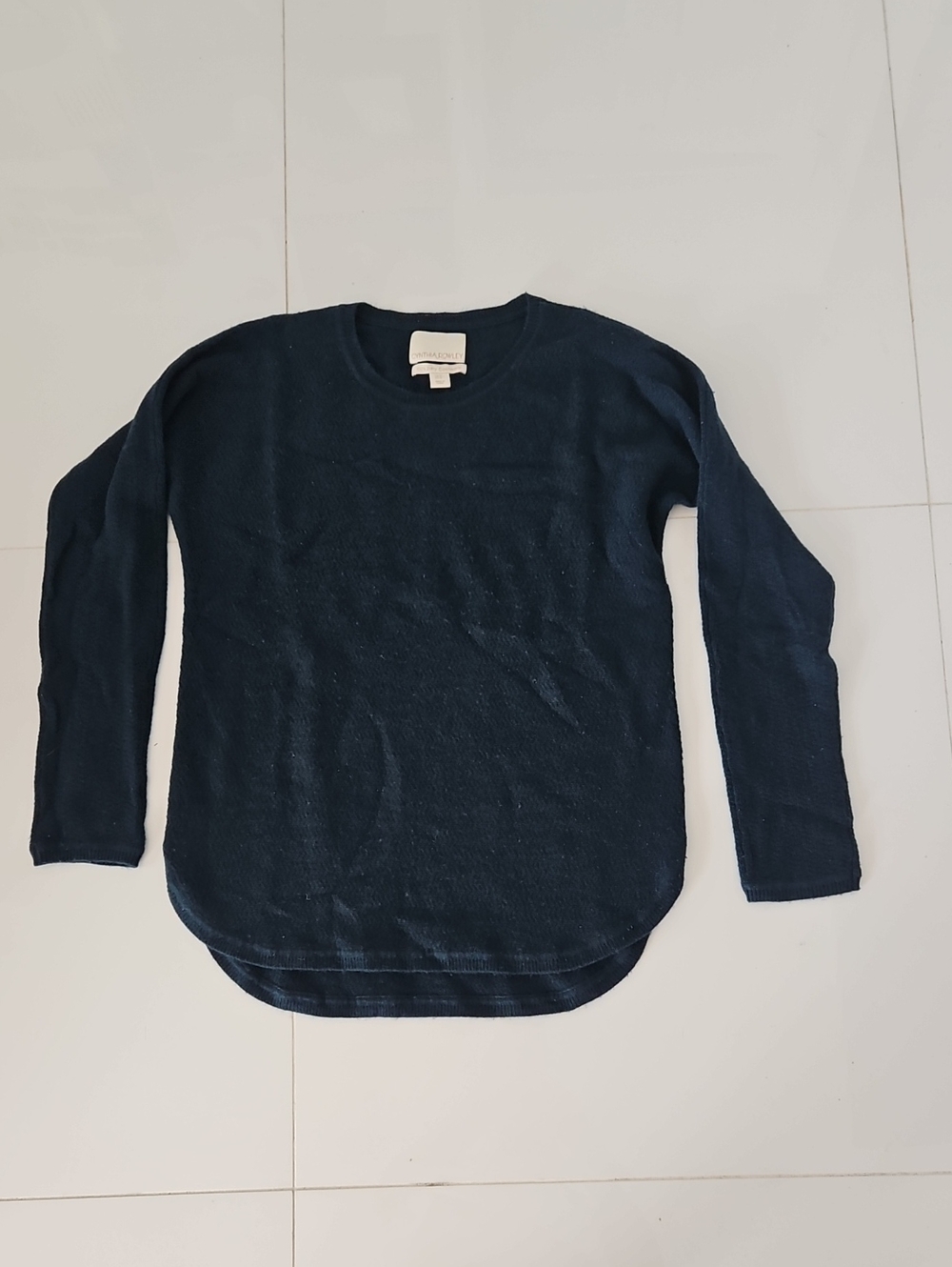 Cynthia Rowley Dark Teal Long-Sleeve Cashmere Crewneck Pullover
